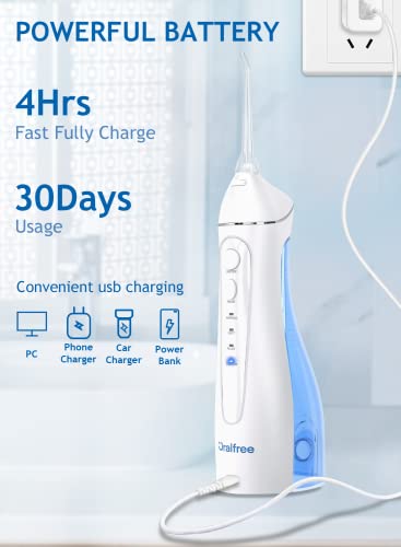 Water Dental Flosser Cordless for Teeth Cleaning - 4 Modes Oral Irrigator Braces Flossers Cleaner, Rechargeable Portable IPX7 Waterproof Powerful Battery for Travel Home