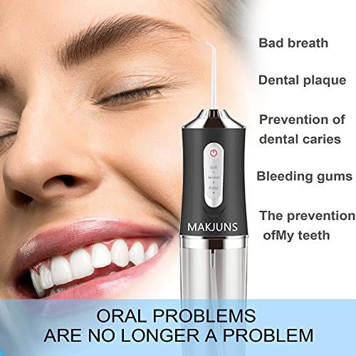 MAKJUNS Water Flosser Cordless Teeth Cleaner with 3 Modes 4 Jets Rechargeable IPX7 Waterproof Dental Oral Irrigator for Travel Home Braces(Ivory Black)