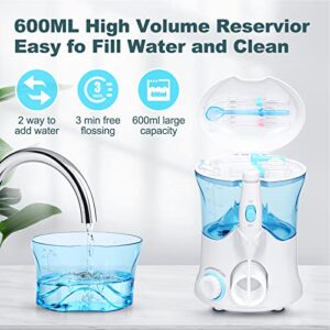 Water Flosser - Power Dental Water Flosser for Teeth & Braces Cleaning, Electric Oral Irrigator Water Flosser for Adults & Kids with 10 Pressures & 7 Tips, 600ml Water Dental Pick Flosser for Family