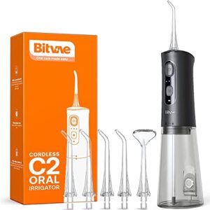 bitvae water dental flosser for teeth, cordless water teeth cleaner picks, ipx7 waterproof water flosser, 3 modes 6 jet tips, usb rechargeable water dental picks for cleaning (black)