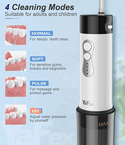 Water Dental Flosser Portable Cordless for Teeth - YaFex Water Teeth Pick Cleaner Rechargeable Dental Oral Irrigator with DIY Mode, 5 Jets, Travel Case (Black)