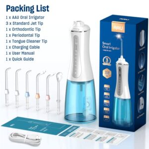 Cordless Water Dental Flosser for Teeth - Portable and Rechargeable 350ML Oral Irrigator with 5 Modes 6 Replaceable Tips - IPX7 Waterproof Powerful Battery Life Water Dental Picks for Travel Home Use