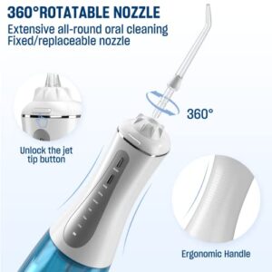 Cordless Water Dental Flosser for Teeth - Portable and Rechargeable 350ML Oral Irrigator with 5 Modes 6 Replaceable Tips - IPX7 Waterproof Powerful Battery Life Water Dental Picks for Travel Home Use