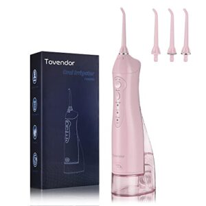 tovendor electric water flosser, cordless dental oral irrigator – 3 modes, 3 tips for family hygiene (300ml, waterproof waterflosser) (pink)