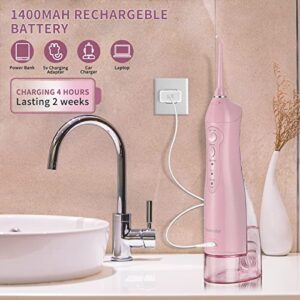 TOVENDOR Electric Water Flosser, Cordless Dental Oral Irrigator - 3 Modes, 3 Tips for Family Hygiene (300ML, Waterproof Waterflosser) (Pink)