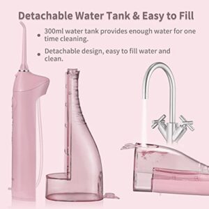 TOVENDOR Electric Water Flosser, Cordless Dental Oral Irrigator - 3 Modes, 3 Tips for Family Hygiene (300ML, Waterproof Waterflosser) (Pink)
