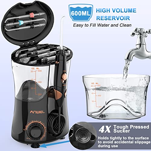Water Flosser for Teeth Cleaning, Professional Water Dental Flosser Oral Irrigator with 10 Pressure Levels and 8 Jet Tips, 600ML Waterproof Electric Power Dental Flossers for Braces, Black