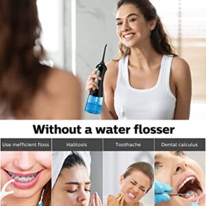 Cordless Water Flosser for Teeth Professional Water Teeth Cleaner Picks Dental Oral Irrigator with 3 Modes & 4 Jet Tips for Braces Gums, IPX7 Waterproof, 300ml Detachable Tank for Home Travel Black