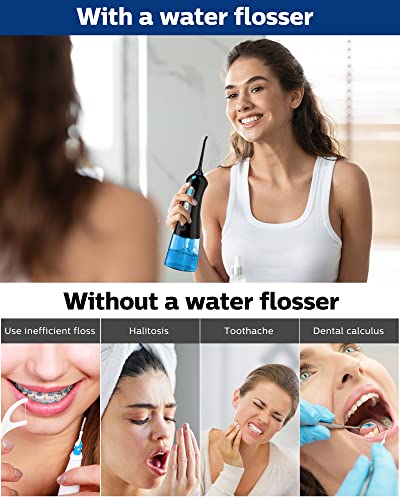 Cordless Water Flosser for Teeth Professional Water Teeth Cleaner Picks Dental Oral Irrigator with 3 Modes & 4 Jet Tips for Braces Gums, IPX7 Waterproof, 300ml Detachable Tank for Home Travel Black