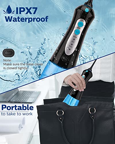 Cordless Water Flosser for Teeth Professional Water Teeth Cleaner Picks Dental Oral Irrigator with 3 Modes & 4 Jet Tips for Braces Gums, IPX7 Waterproof, 300ml Detachable Tank for Home Travel Black