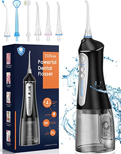 Elifloss Water Dental flosser Oral Irrigator with 4 Modes, 7 Tips, Adjustable Intensity IPX7 Waterproof