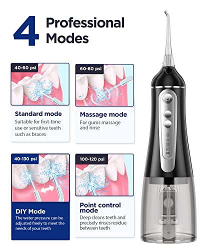 Elifloss Water Dental flosser Oral Irrigator with 4 Modes, 7 Tips, Adjustable Intensity IPX7 Waterproof
