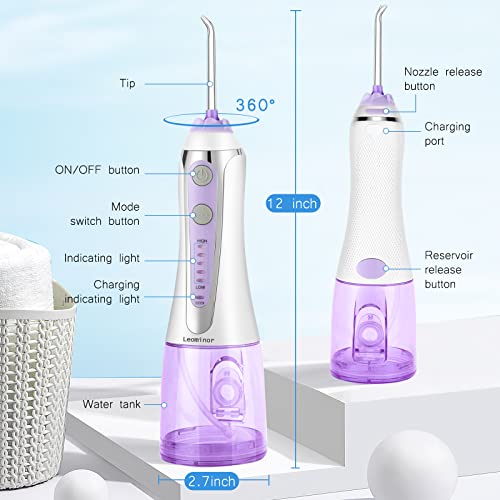 [2023 New Version]Leominor Cordless Water Flosser Professional Oral Irrigator,Portable Dental Flosser IPX7 Waterproof,with Travel Bag and 7 Jet Tips, Rechargeable for Home&Travel