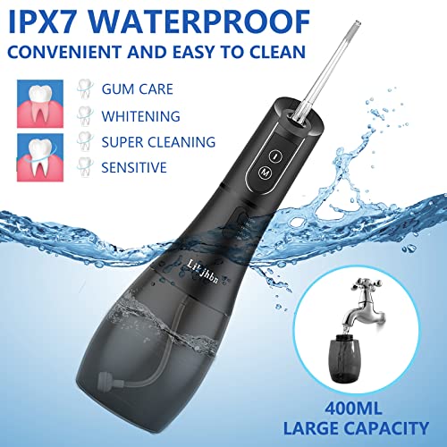 Water Flossers for Teeth Cleaning, Cordless Water Flosser with 5 Modes Rechargeable Water Dental Flosser Teeth Cleaner Plaque Remover for Braces Waterproof Oral Irrigator with 6 Jet Tips 400ML