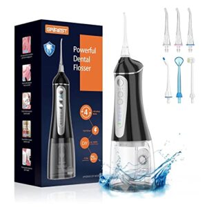 water flosser cordless for teeth cleaning: dental oral irrigator 4 modes 5 jet tips 320ml rechargeable ipx 7 waterproof portable teeth cleaner pick for home trave (black)