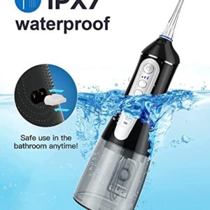 Water Flosser Cordless for Teeth Cleaning: Dental Oral Irrigator 4 Modes 5 Jet Tips 320ML Rechargeable IPX 7 Waterproof Portable Teeth Cleaner Pick for Home Trave (Black)