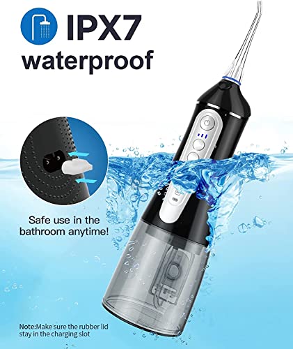 Water Flosser Cordless for Teeth Cleaning: Dental Oral Irrigator 4 Modes 5 Jet Tips 320ML Rechargeable IPX 7 Waterproof Portable Teeth Cleaner Pick for Home Trave (Black)