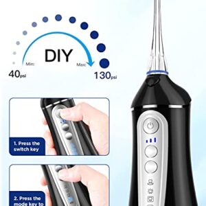 Water Flosser Cordless for Teeth Cleaning: Dental Oral Irrigator 4 Modes 5 Jet Tips 320ML Rechargeable IPX 7 Waterproof Portable Teeth Cleaner Pick for Home Trave (Black)