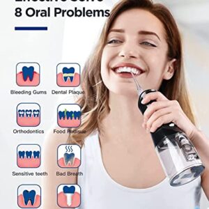 Water Flosser Cordless for Teeth Cleaning: Dental Oral Irrigator 4 Modes 5 Jet Tips 320ML Rechargeable IPX 7 Waterproof Portable Teeth Cleaner Pick for Home Trave (Black)