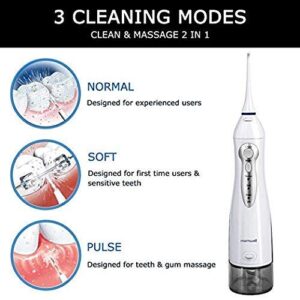 Water Flosser Cordless, Mornwell Water Flossers for Teeth - 330ML Tank and 4 Jet Tips, 3 Modes Portable Dental Oral Irrigator, Braces Care, Rechargeable Waterproof Portable Water Flosser, White