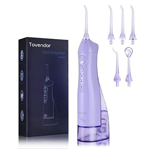 TOVENDOR Electric Water Flosser, Cordless Dental Oral Irrigator - 3 Modes, 5 Tips for Family Hygiene (300ML, Waterproof Waterflosser)