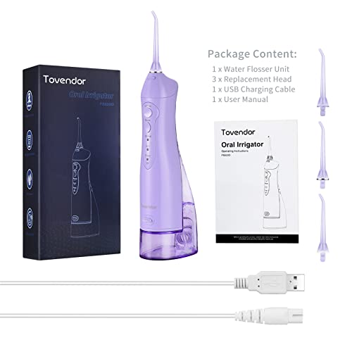 TOVENDOR Electric Water Flosser, Cordless Dental Oral Irrigator - 3 Modes, 5 Tips for Family Hygiene (300ML, Waterproof Waterflosser)