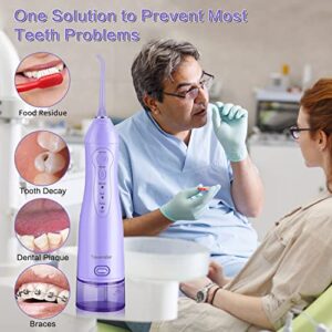 TOVENDOR Electric Water Flosser, Cordless Dental Oral Irrigator - 3 Modes, 5 Tips for Family Hygiene (300ML, Waterproof Waterflosser)