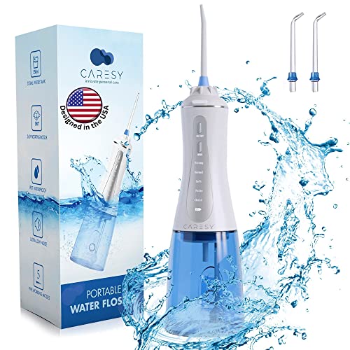 Cordless Water Flosser for Teeth - Caresy Smart Pressure Oral Irrigator for Braces with 350ml Large Water Tank, 5 Modes Inc Child Cleaning Mode, IPX7 Waterproof, Rechargeable and Travel Water Pick