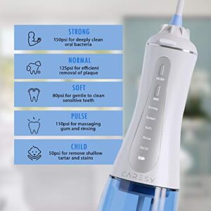 Cordless Water Flosser for Teeth - Caresy Smart Pressure Oral Irrigator for Braces with 350ml Large Water Tank, 5 Modes Inc Child Cleaning Mode, IPX7 Waterproof, Rechargeable and Travel Water Pick