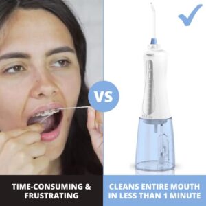 Cordless Water Flosser for Teeth - Caresy Smart Pressure Oral Irrigator for Braces with 350ml Large Water Tank, 5 Modes Inc Child Cleaning Mode, IPX7 Waterproof, Rechargeable and Travel Water Pick