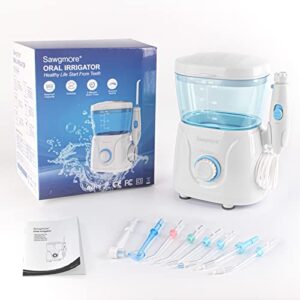 Sawgmore Water Flosser Oral Irrigator, 600ml Large Capacity, 10 Adjustable Pressures, Electric Flosser for Teeth/Braces, 8 Home Nozzles Professional Flosser Oral Irrigator(White)