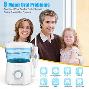 Sawgmore Water Flosser Oral Irrigator, 600ml Large Capacity, 10 Adjustable Pressures, Electric Flosser for Teeth/Braces, 8 Home Nozzles Professional Flosser Oral Irrigator(White)