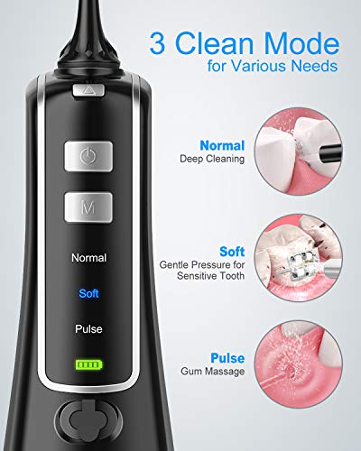 Nicefeel Cordless and Rechargeable Water Flosser - 300ML Water Tank Oral Irrigator, 4 Jet Tips, 3 Pressure Modes - IPX7 Waterproof and Travel Friendly for Dental Care