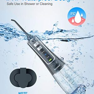 Nicefeel Cordless and Rechargeable Water Flosser - 300ML Water Tank Oral Irrigator, 4 Jet Tips, 3 Pressure Modes - IPX7 Waterproof and Travel Friendly for Dental Care