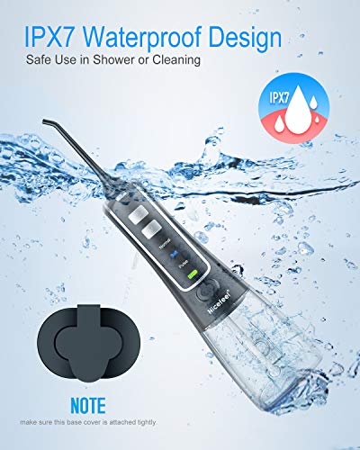 Nicefeel Cordless and Rechargeable Water Flosser - 300ML Water Tank Oral Irrigator, 4 Jet Tips, 3 Pressure Modes - IPX7 Waterproof and Travel Friendly for Dental Care