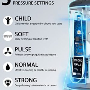 MySmile Powerful Cordless 350ML Water Dental Flosser Portable OLED Display Oral Irrigator with 5 Pressure Modes 8 Replaceable Jet Tips and Storage Bag for Home Travel Use (Black)