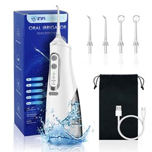 cordless water flosser teeth cleaner dental oral irrigator picks portable and rechargeable 310ml water tank ipx7 water proof for home and travel infiwarden (white)