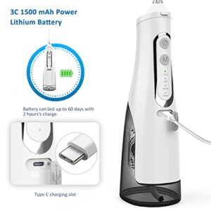 Cordless Water Flosser Teeth Cleaner Dental Oral Irrigator Picks Portable and Rechargeable 310ml Water Tank IPX7 Water Proof for Home and Travel Infiwarden (White)