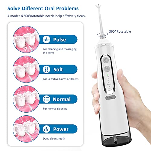 Cordless Water Flosser Teeth Cleaner Dental Oral Irrigator Picks Portable and Rechargeable 310ml Water Tank IPX7 Water Proof for Home and Travel Infiwarden (White)