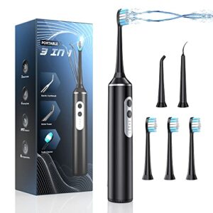 water dental flosser with electric toothbrush, one switch between tooth brush & water floss, 3 in 1 teeth cleaning kit with 4 modes, water flosser portable for travel and home (black)