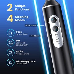 Water Dental Flosser with Electric Toothbrush, One Switch Between Tooth Brush & Water Floss, 3 in 1 Teeth Cleaning Kit with 4 Modes, Water Flosser Portable for Travel and Home (Black)