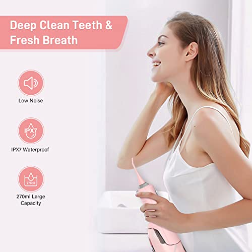 Sejoy Cordless Water Flosser, Water Dental Flosser Water Flossers for Teeth Portable Oral Irrigator Rechargeable for Home Travel Office, 270ML IPX7 Waterproof 5 Cleaning Modes and 5 Jet Tips