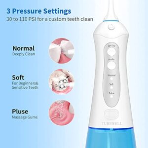 TUREWELL FC1592 Water Dental Flosser Cordless with Powerful Battery, Oral Irrigator for Teeth Cleaner, 3 Modes and 4 Jet Tips, IPX7 Waterproof,300ML Detachable Water Tank for Home and Travel (White)