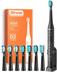 bitvae ultrasonic electric toothbrushes – electric toothbrush for adults and kids, american dental association accepted, rechargeable travel sonic toothbrush with 8 heads, black d2