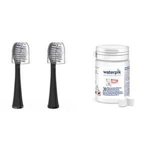 waterpik full size replacement brush heads with covers for toothbrush sffb-2eb, 2 count black & whitening water flosser refill tablets (30 count) – only for the whitening flosser