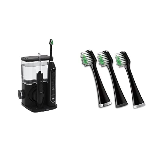 Waterpik CC-01 Complete Care 9.0 Sonic Electric Toothbrush + Water Flosser, Black, Medium with Triple Sonic Replacement Brush Heads, 3 Count, Black