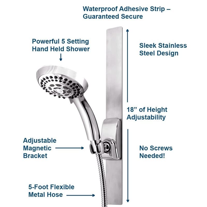 Water Pik Chrome Five settings Showerhead With Slide Bar 2.5 gpm