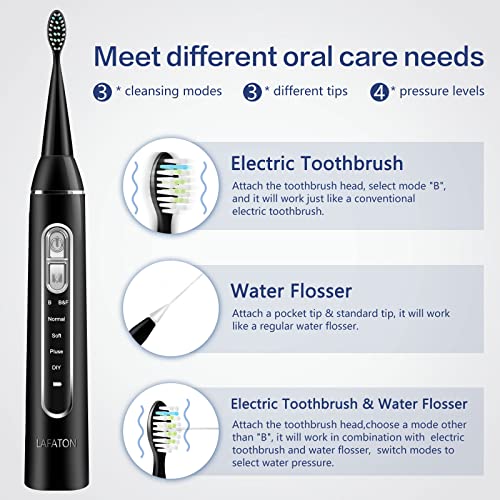 LAFATON 2 in 1 toothcleaner,Electric Toothbrush with Water Flosser Combo in One，Rechargeable Sonic Flossing Toothbrush with 3 Teeth Cleansing Ways,Waterproof Dental Oral Irrigator for Oral Care
