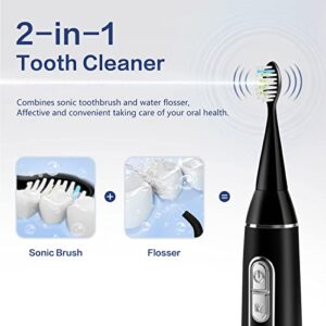 LAFATON 2 in 1 toothcleaner,Electric Toothbrush with Water Flosser Combo in One，Rechargeable Sonic Flossing Toothbrush with 3 Teeth Cleansing Ways,Waterproof Dental Oral Irrigator for Oral Care