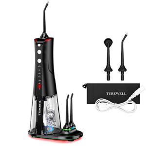 turewell water flosser, 300ml portable water teeth cleaner with 6 modes, ipx7 waterproof oral irrigator, waterpick for travel/home/braces (black)